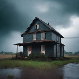 A strong and sturdy house standing still during a heavy stormy day