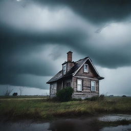 A strong and sturdy house standing still during a heavy stormy day