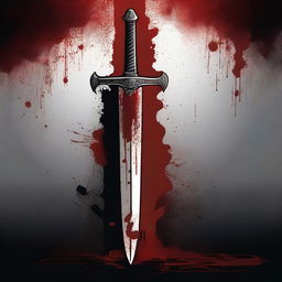 A detailed illustration of a sword with blood dripping from its blade