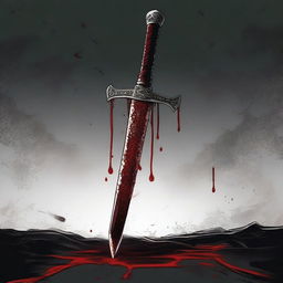 A detailed illustration of a sword with blood dripping from its blade