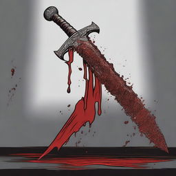 A detailed illustration of a sword with blood dripping from its blade