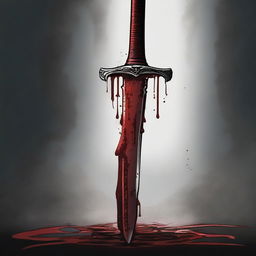 A detailed illustration of a sword with blood dripping from its blade