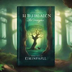 Create a captivating book cover featuring a mystical forest with ancient trees and glowing magical creatures