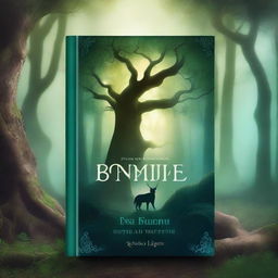 Create a captivating book cover featuring a mystical forest with ancient trees and glowing magical creatures