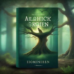 Create a captivating book cover featuring a mystical forest with ancient trees and glowing magical creatures