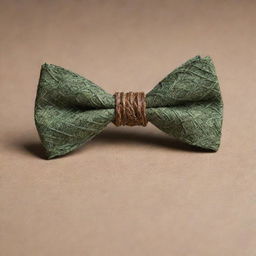 A bow tie inspired by nature, featuring a leaf-shaped knot and a Regate knot. Its color and textures resemble the shades of tree bark.