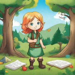 Create an image in the style of children's drawings depicting a brave adventurer named Alison in the mystical 'Four Seasons Forest