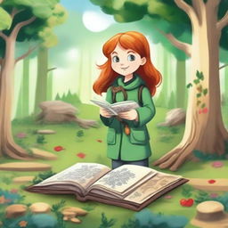 Create an image in the style of children's drawings depicting a brave adventurer named Alison in the mystical 'Four Seasons Forest