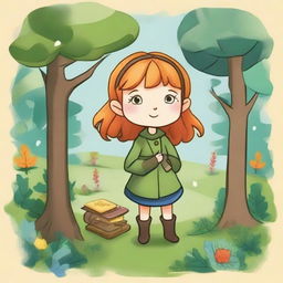 Create an image in the style of children's drawings depicting a brave adventurer named Alison in the mystical 'Four Seasons Forest