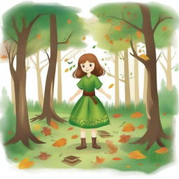 Create an image in a children's drawing style capturing the enchanting and magical essence of the 'Four Seasons Forest