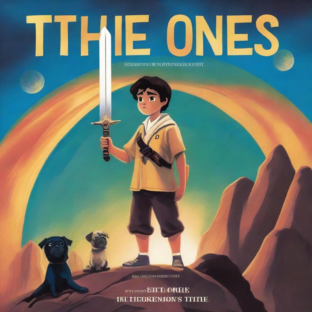 A book cover featuring a 16-year-old boy standing still, holding a sword pointing to the ground