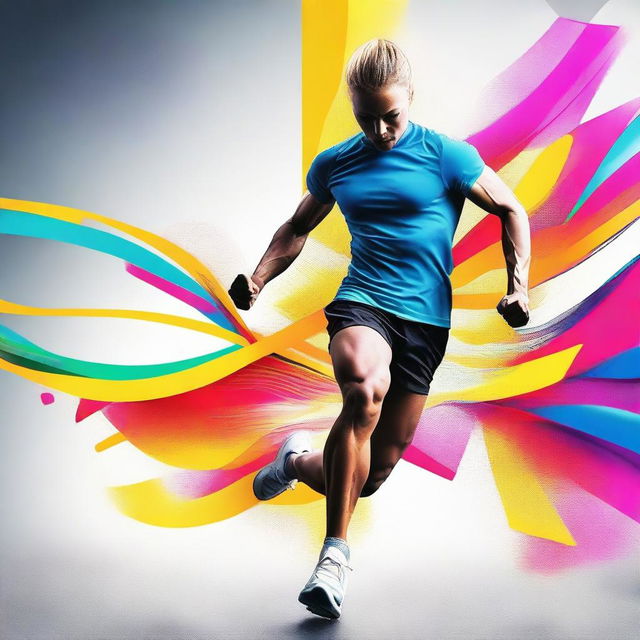 Create a highly dynamic and futuristic image that reflects the power of modern fitness and technology in action