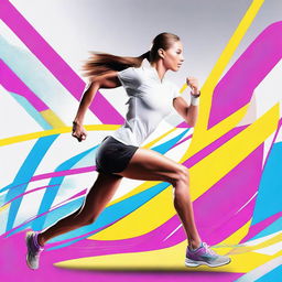 Create a highly dynamic and futuristic image that reflects the power of modern fitness and technology in action