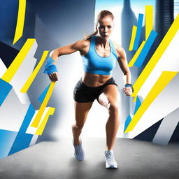 Create a highly dynamic and futuristic image that reflects the power of modern fitness and technology in action