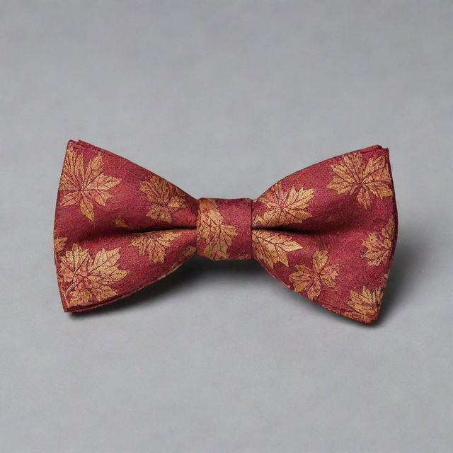 A bow tie designed in the intricate shape of a vibrant maple leaf.