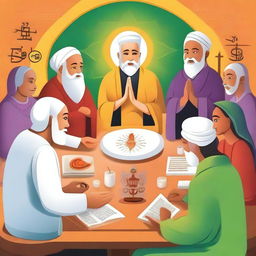 A vibrant and harmonious scene depicting interfaith communication