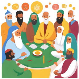 A vibrant and harmonious scene depicting interfaith communication