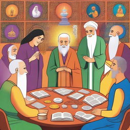 A vibrant and harmonious scene depicting interfaith communication