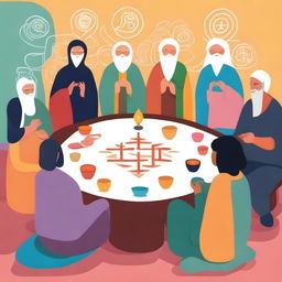 A vibrant and harmonious scene depicting interfaith communication