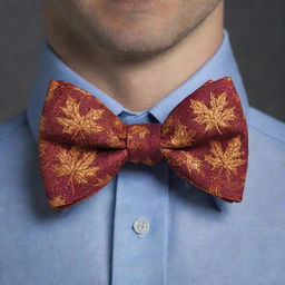 A bow tie designed in the intricate shape of a vibrant maple leaf.