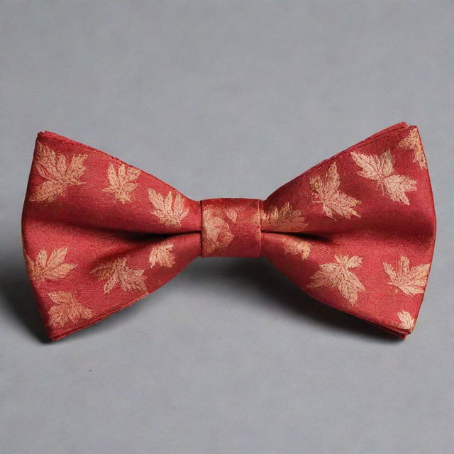 A bow tie with wings fashioned in the elegant shape of a maple leaf.