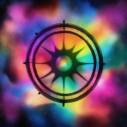 Create an image of 'The Wheel of Karma' with a backdrop of nebulas