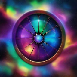 Create an image of 'The Wheel of Karma' with a backdrop of nebulas