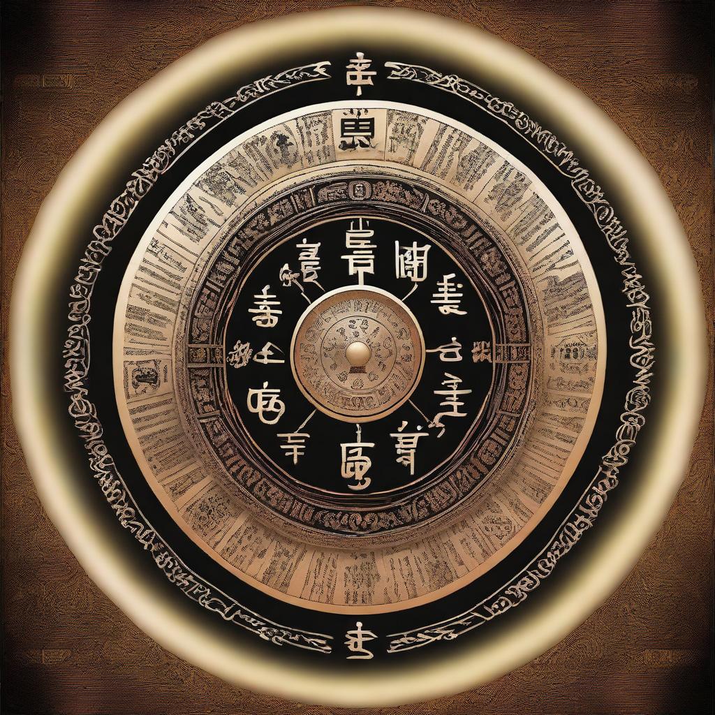 Create an image of 'The Wheel of Karma' with some simple inscriptions on it