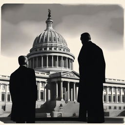 A dark, ominous figure looming over the Capitol building