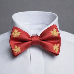 A bow tie with wings fashioned in the elegant shape of a maple leaf.