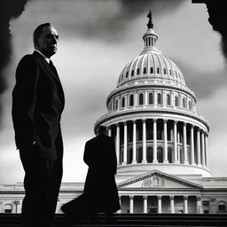 A dark, ominous figure looming over the Capitol building