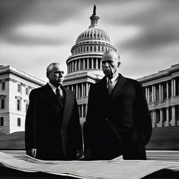 A dark, ominous figure looming over the Capitol building