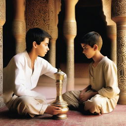 A traveler in Persia encounters a beautiful young boy who offers him a hookah