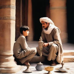 A traveler in Persia encounters a beautiful young boy who offers him a hookah