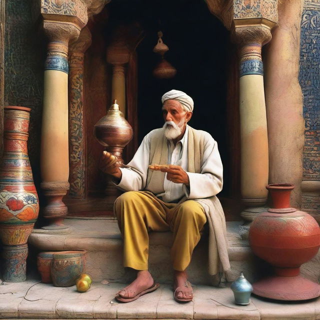 An elderly traveler in Persia encounters a beautiful young boy who offers him a hookah