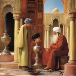 An elderly traveler in Persia encounters a beautiful young boy who offers him a hookah