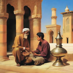 An elderly traveler in Persia encounters a beautiful young boy who offers him a hookah