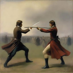 An ode to duels, capturing the intensity and honor of two individuals engaged in a formal combat