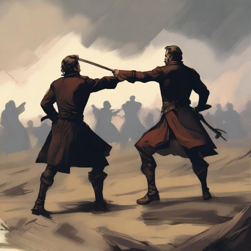 An illustration inspired by Griboyedov's ode to duels, capturing the intensity and honor of two individuals engaged in a formal combat