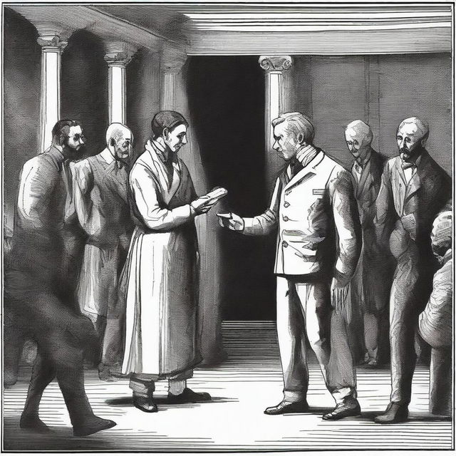 An illustration of a scene from a book featuring a character named Fekolkov, an important figure in a theater