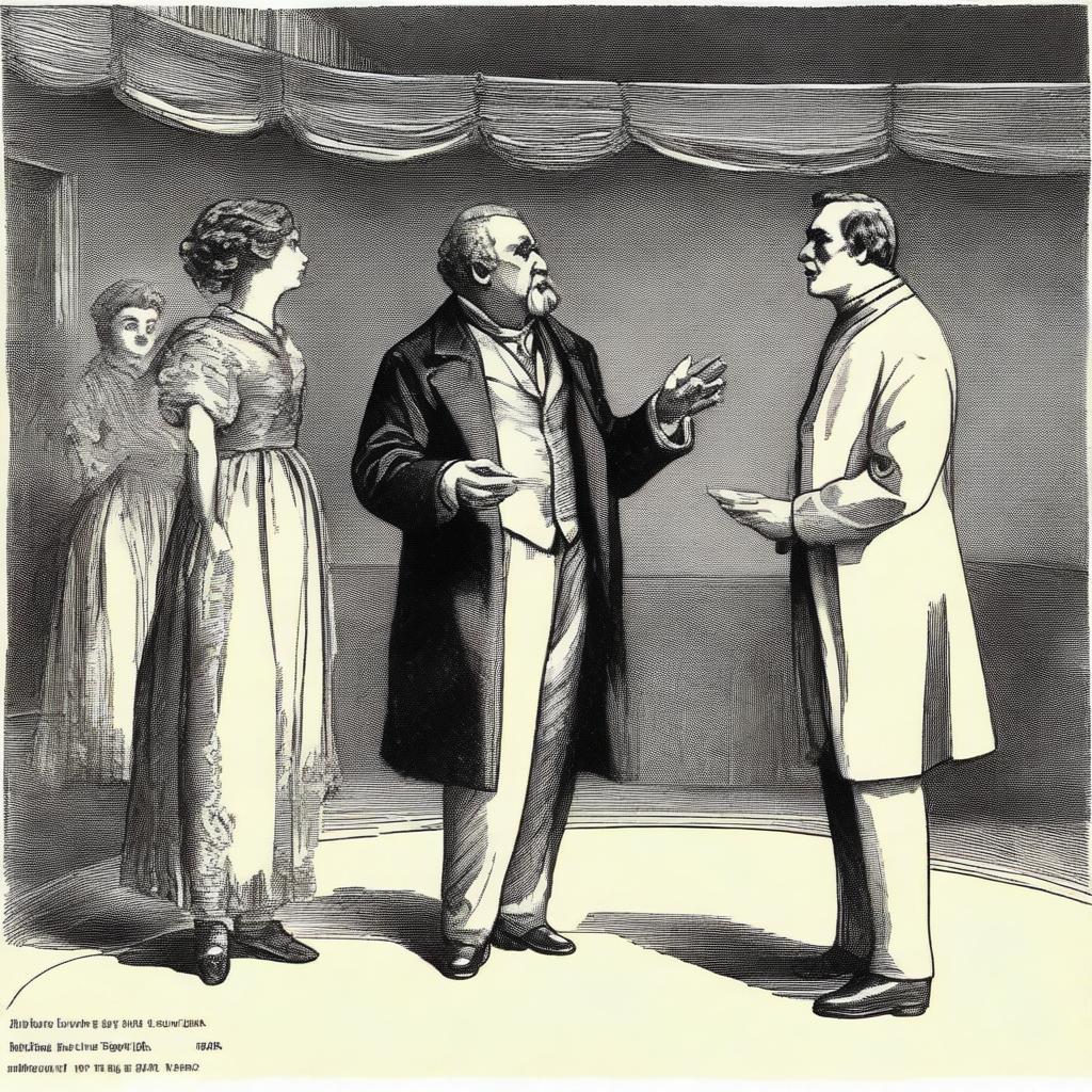 An illustration of a scene from a book featuring a character named Fekolkov, an important figure in a theater