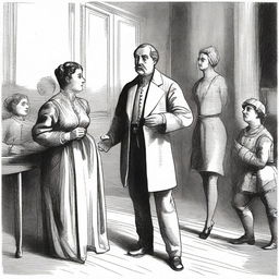 An illustration of a scene from a book featuring a character named Fekolkov, an important figure in a theater