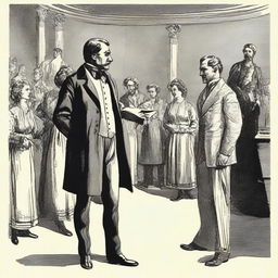 An illustration of a scene from a book featuring a character named Fekolkov, an important figure in a theater