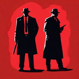 Create a book cover featuring the silhouettes of two detectives against a red background