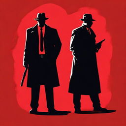 Create a book cover featuring the silhouettes of two detectives against a red background