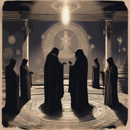 A dark and mysterious scene depicting an occult ritual