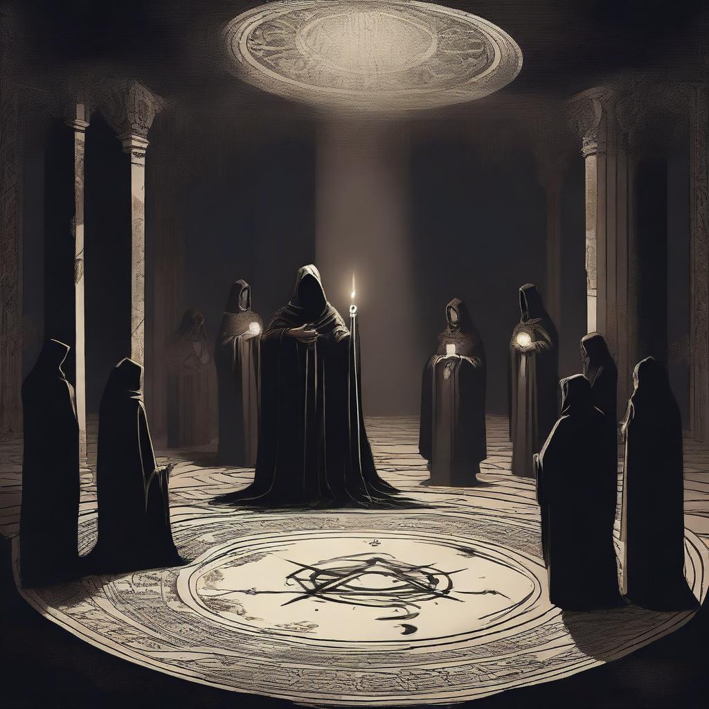 A dark and mysterious scene depicting an occult ritual