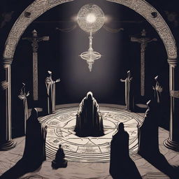 A dark and mysterious scene depicting an occult ritual