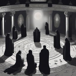 A dark and mysterious scene depicting an occult ritual