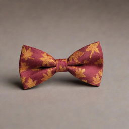 A bow tie meticulously crafted in the exact shape of a vibrant and detailed maple leaf.